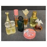 7 Miniature Perfume Bottles & Vintage Rouge Tin