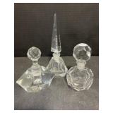 3 Vintage Crystal Perfume Bottles with Stoppers
