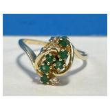 14 kt Gold 6 Emeralds & 2 Diamonds Ring