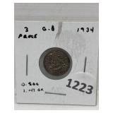 1934 Great Britain 3 Pence .500 1.41gr