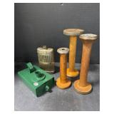 3 Vintage Spools, Metal Match/Candle Holder and