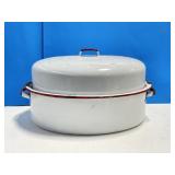Enamel Roasting Pan - White with Red Trim