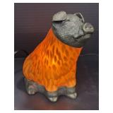 Metal & Amber Glass Pig Lamp