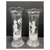 Pair of Mary Gregory Style Vases 7 ' Tall