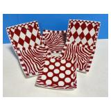 6 Square Appetizer Plates Red/White Pattern