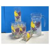 Fruit Themed Glass Pitcher with 6 Glasses