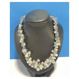 Gray / Cream Pearl-Like Crochet Wired Necklace