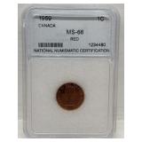 Certified 1959 Canadian One Cent MS66 Red