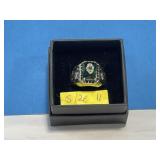 Silver-toned Ring with Green Stone Size 11