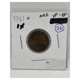 1941c NFLD One Cent Vf-Xf