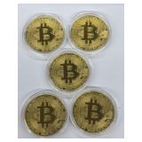 5 Gold-Tone Bitcoins