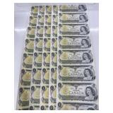 5x Strips of 1973 Canadian $1 Uncut Sheets of 8