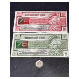 Canadian Tire 75th Anniv. 5c & 10c Bills and USA