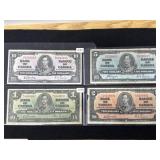 1937 Canadian $1, $2, $5, $10 Bills