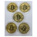 5 Gold-Tone Bitcoins