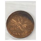 1947 Canadian One Cent Certified MS64 Red