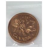 1959 Canadian One Cent Certified MS64 Hanging 9,