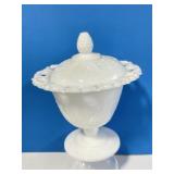 Milk Glass Lidded Pedestal Dish