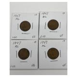 1947 ML (4) Canadian One Cent Coins Vg-Vf