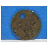 Round Brass Metal Bracebridge Dog Tag Dated 1952