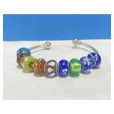 Bangle Bracelet - Silvertone Metal with 9 Glass