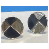 Round Black & Silvertone Cufflinks