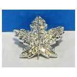 Brooch - Maple Leaf Set with Clear Rhinestones