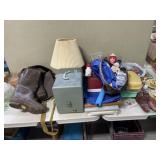 Table Lot, Projector, Lamp, Dishes ,shoe Forms,