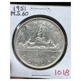 1951 (M.S.60) Canadian Silver Dollar