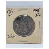 1945 Canadian Silver 50 Cent Coin