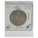 1961 Canadian Silver 50 Cent Coin Vf+