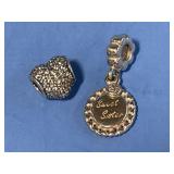 2 Pandora Sterling 925 Silver and CZ Charms