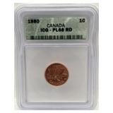 Certified 1980 Canadian One Cent PL68 Red