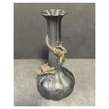 Vintage Oriental Black Metal Vase with