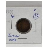 1900 USA ' Indian Head ' One Cent Coin Fine