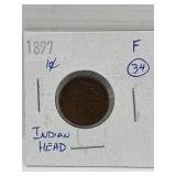 1897 USA ' Indian Head ' One Cent Coin Fine