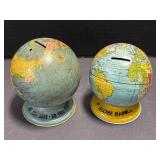 2 Vintage Metal Globe Coin Banks