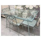 Metal with Glass Top Table and 3 Chairs