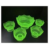 Uranium Glass Dessert Set - Serving Bowl with