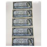 5x BC-39a 1954 Canadian $5 Beattie / Coyne