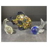 Colourful Glass Fish and Glass Whale Paperweights