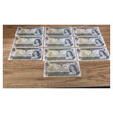 10x 1973 Canadian $1 Banknotes