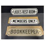 3 Enamel Signs Old Hardware Stock - Ladies Room,
