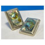 Clip-on Earrings - Rectangular with Abalone Shell