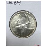 1956 (M.S.64) Canadian Silver 25 Cent