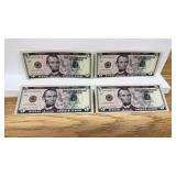 4x Consecutive 2021 USA $5 Banknotes