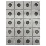 1966 Canadian Nickels - sheet of 20 high grade