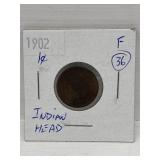 1902 USA ' Indian Head ' One Cent Coin Fine