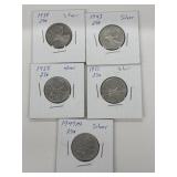 5 Canadian Silver 25 Cent Coins