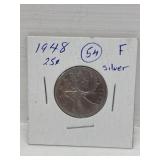 1948 Canadian Silver 25 Cent Coin